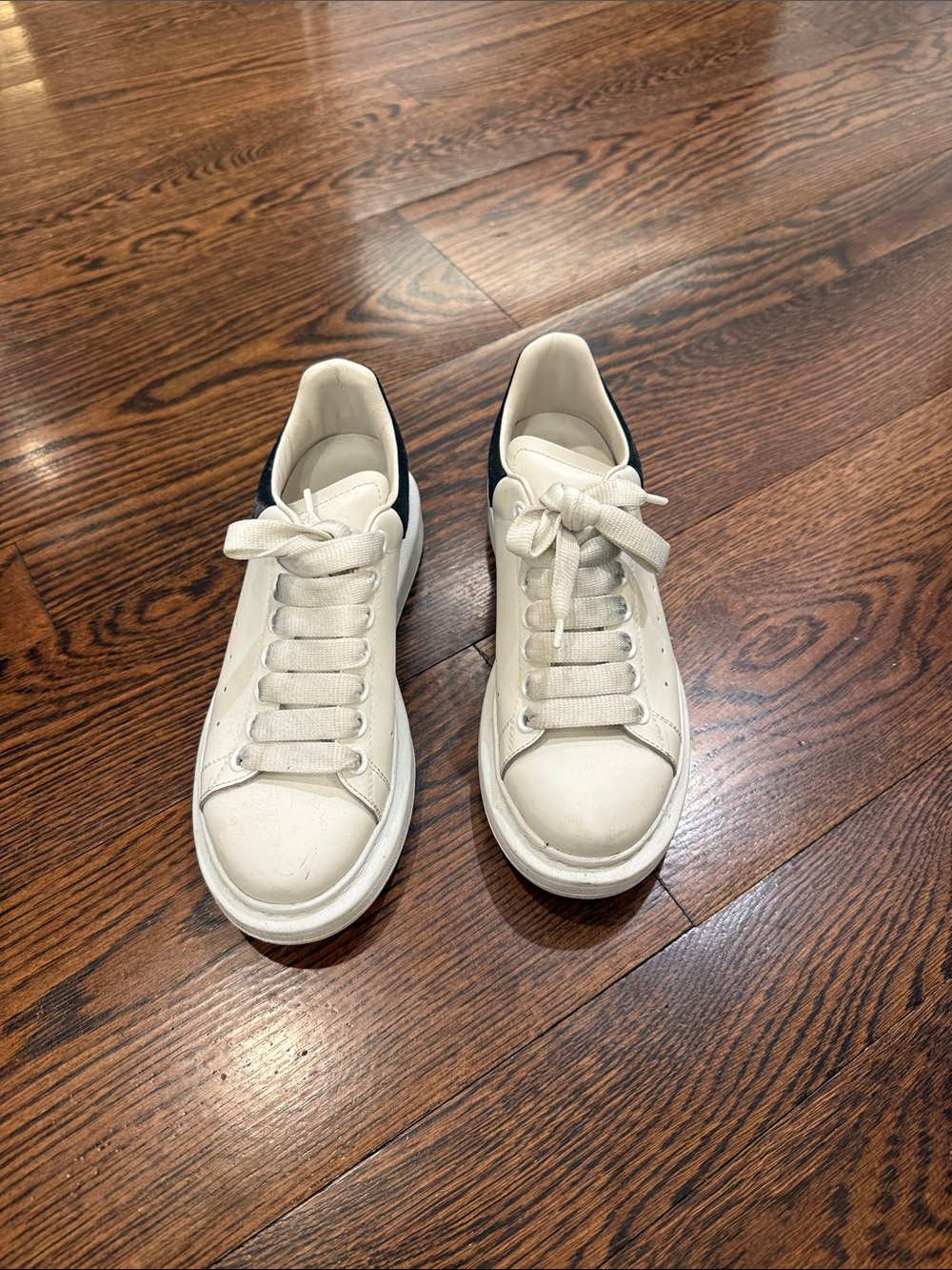 Alexander McQueen White Leather Sneakers with Black Heel